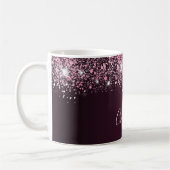 Burgundy roze glitter-stofnaamscript koffiemok (Links)