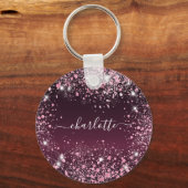 Burgundy roze glitter-stofnaamscript sleutelhanger (Voorkant)