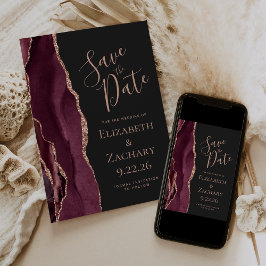 Burgundy Roze Goud Agaat Save the Date Kaart