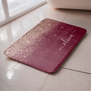 Burgundy Roze Goud Blush Roze Glitter Monogram Badmat