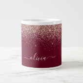 Burgundy Roze Goud Blush Roze Glitter Monogram Grote Koffiekop (Voorkant)