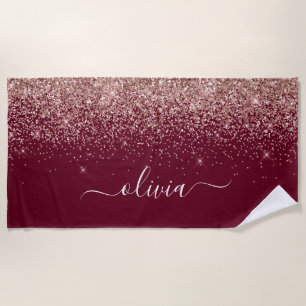 Burgundy Roze Goud Blush Roze Glitter Monogram Strandlaken
