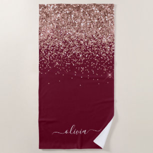 Burgundy Roze Goud Blush Roze Glitter Monogram Strandlaken