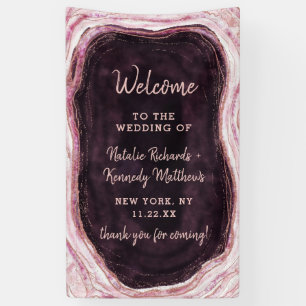Burgundy & Roze Goud Geode Agate Trouw Welkom Spandoek