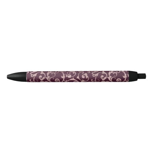 Burgundy & Roze Goud Roze Damast Elegante Glamour Blauwe Inkt Pen (Voorkant)