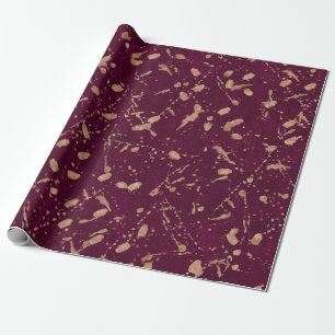 Burgundy Roze Goud Spatten Moderne Abstract Feest Cadeaupapier