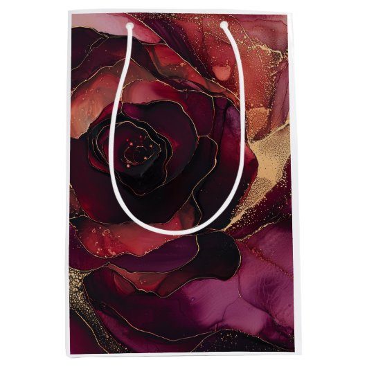 Burgundy Roze Gouden Bloem Medium Cadeauzakje (Voorkant)