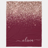 Burgundy Roze Gouden Blush Roze Glitter Monogram Fleece Deken (Voorkant)