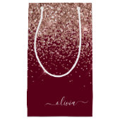 Burgundy Roze Gouden Blush Roze Glitter Monogram Klein Cadeauzakje (Voorkant)