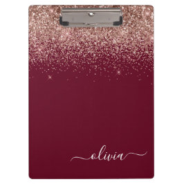 Burgundy Roze Gouden Blush Roze Glitter Monogram Klembord