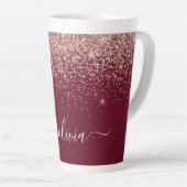 Burgundy Roze Gouden Blush Roze Glitter Monogram Latte Mok (Rechterhoek)