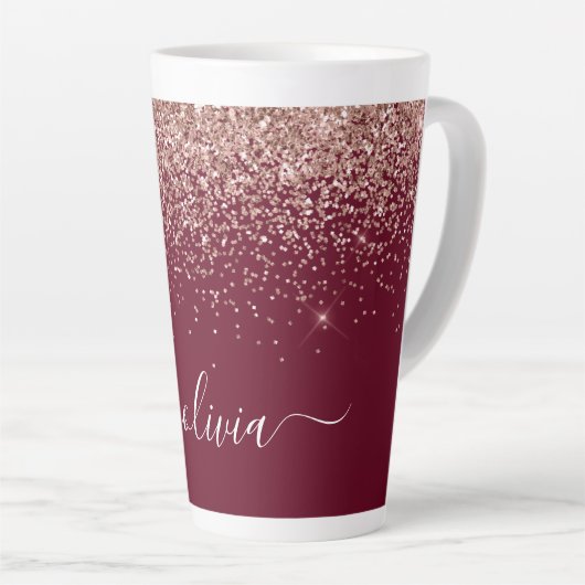 Burgundy Roze Gouden Blush Roze Glitter Monogram Latte Mok (Rechterhoek)