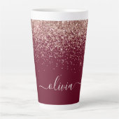 Burgundy Roze Gouden Blush Roze Glitter Monogram Latte Mok (Voorkant)