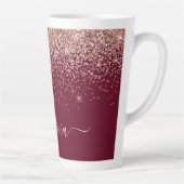 Burgundy Roze Gouden Blush Roze Glitter Monogram Latte Mok (Rechts)