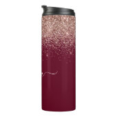 Burgundy Roze Gouden Blush Roze Glitter Monogram Thermosbeker (Geroteerd rechts)