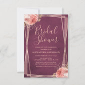 Burgundy Roze Gouden Bruiloft Feest Kaart (Voorkant)