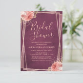 Burgundy Roze Gouden Bruiloft Feest Kaart (Staand voorkant)