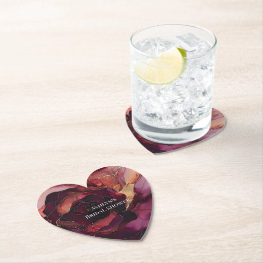 Burgundy Roze Gouden Bruiloftsfeest met Bloemen Kartonnen Onderzetters (Insitu)