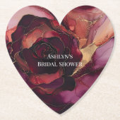 Burgundy Roze Gouden Bruiloftsfeest met Bloemen Kartonnen Onderzetters (Voorkant)