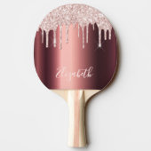 Burgundy roze gouden glinsterende druppels naam gl tafeltennisbatje (Achterkant)