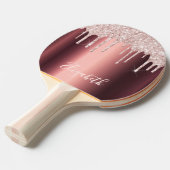 Burgundy roze gouden glinsterende druppels naam gl tafeltennisbatje (Voorkant Gekanteld)