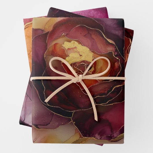 Burgundy Roze Gouden Roos Bloemrijke Bruids Bruilo Inpakpapier Vel (In situ)