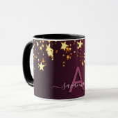 Burgundy roze gouden sterren die het monogram uits mok (Voorkant links)