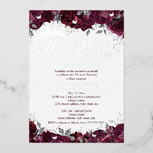 Burgundy Roze Mis Quince Quinceanera Folie Uitnodiging