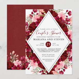 Burgundy Roze Moderne Bloemenkoppels Baby Shower Kaart