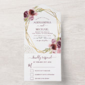 Burgundy Roze Moderne Geometrische Bloem Bruiloft All In One Uitnodiging (Binnen)