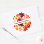 Burgundy Roze Oranje Bloemense Herbstrouw Ronde Sticker (Envelop)