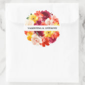 Burgundy Roze Oranje Bloemige Herfst Bruiloft Ronde Sticker (Tas)