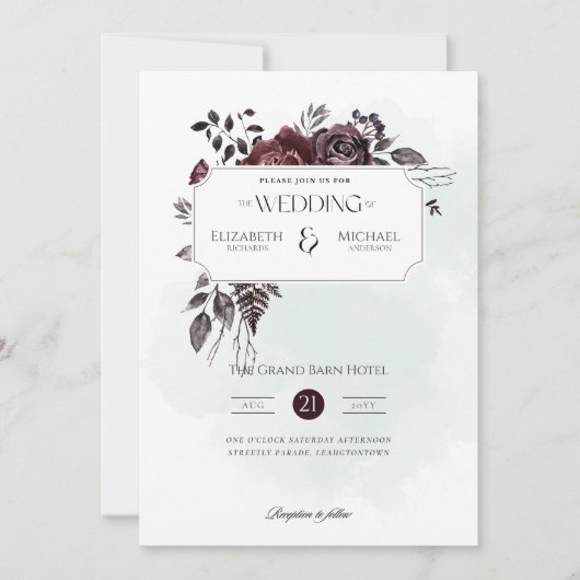 Burgundy Roze Print of Digitale Trouw Uitnodiging (Voorkant)