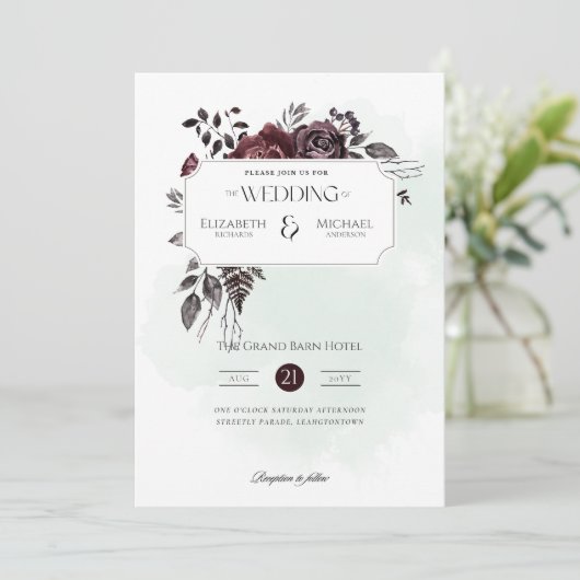 Burgundy Roze Print of Digitale Trouw Uitnodiging (Staand voorkant)