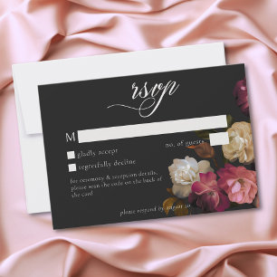 Burgundy Roze Romantische Roos Zwarte Moody Trouw  RSVP Kaartje
