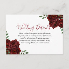 Burgundy Roze Romantische Trouwreceptie details Informatiekaartje