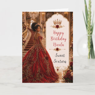 Burgundy Roze Sweet 16 Prinses Gouden Kroon Kaart