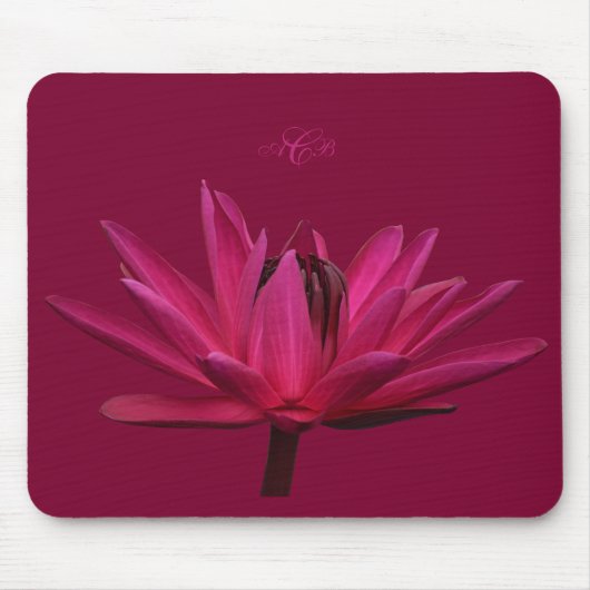 Burgundy Roze Waterlelie Muismat Monogram (Voorkant)
