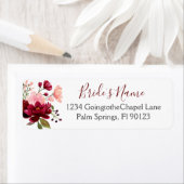 Burgundy Roze Waterverf Bloemachtige Bruidsdouche Etiket (Insitu)