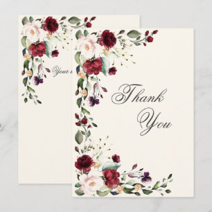Burgundy Roze Waterverf Bloemen  Bedankkaart