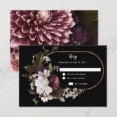 Burgundy Roze Witte Bloem Gouden Lijst RSVP | (Voorkant / Achterkant)