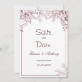 Burgundy roze witte eenvoudige bloemige Save the D Kaart (Voorkant)