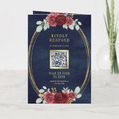 Burgundy Rozen All in One QR Code Navy Huwelijk (Achterkant)
