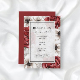 Burgundy Rozen Anemone Floral Wedding Reception Informatiekaartje