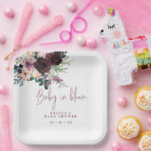 Burgundy Rozen Baby in Baby shower Bloom Papieren Bordje (Feest)