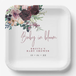 Burgundy Rozen Baby in Baby shower Bloom Papieren Bordje