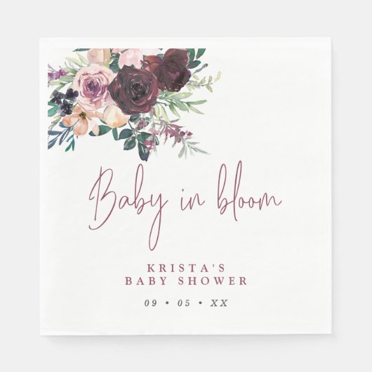 Burgundy Rozen Baby in Baby shower Bloom Servet (Voorkant)