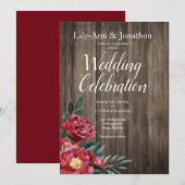 Burgundy Rozen Barn Wood Rustic Wedding Kaart (Voorkant / Achterkant)