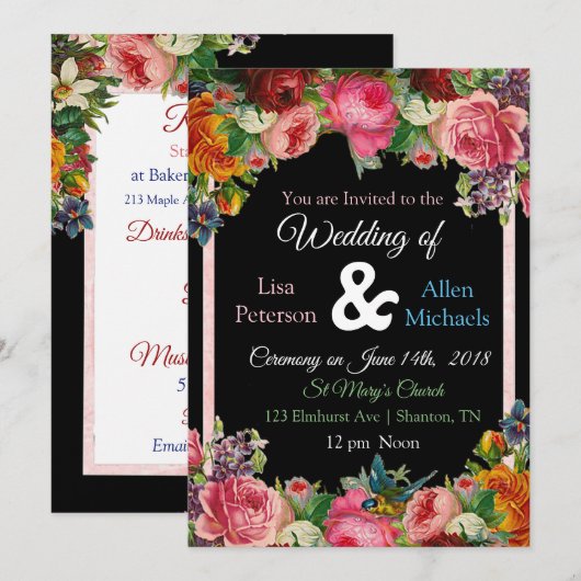 Burgundy Rozen Bird Floral Weddenschap Kaart (Voorkant / Achterkant)