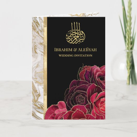 Burgundy Rozen Black Gold Marble Muslim Wedding (Voorkant)